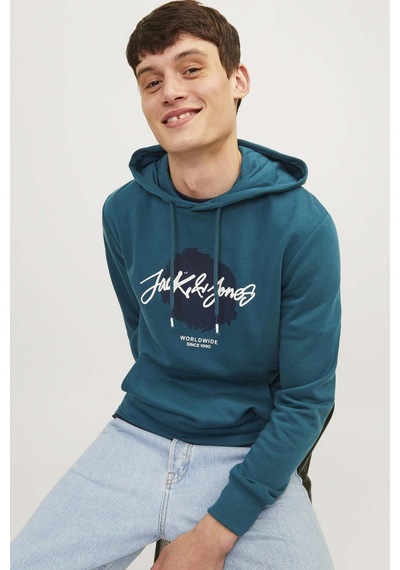 Jack & Jones Jjtıley Sweat Hood Ln Mavi Erkek Sweatshirt Mavi