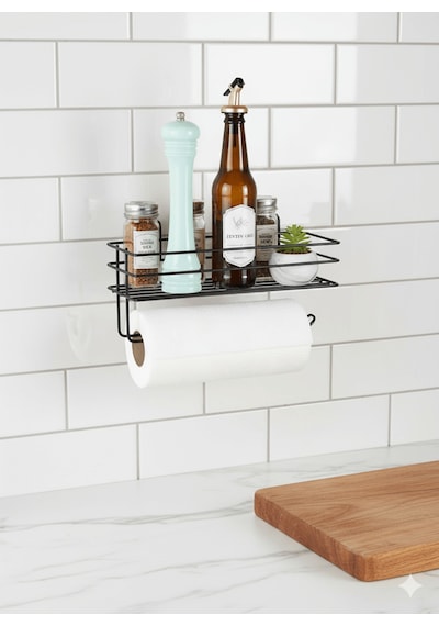 Siyah Yapışkanlı Raflı Kağıt Rulo Havluluk & Peçetelik, Mutfak, Banyo Düzenleyici Yapıştır/vidala Diğer