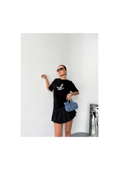 Butik İstanbul Kısa Kol Baskılı T-shirt - Siyah