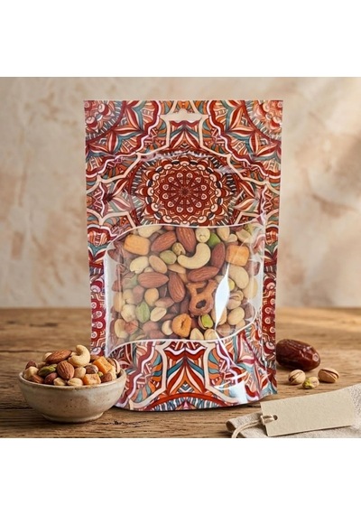 Şeffaf Pencereli Mandala Desenli Poşet, Kilitli Fermuar, Yeniden Kullanılabilir Saklama Torbası,hazır Doypack, Farklı Kullanım Alanları 100, 17,5x25