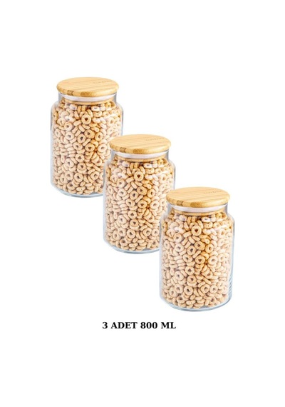 Zone 6'lı 800ml Ve 1300ml Cam Saklama Kabı Seti Bambu - Şeffaf