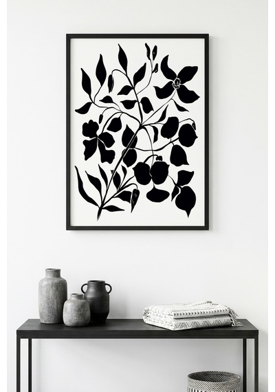 Doğal Ahşap Çerçeveli Çiçek Desenli Tablo - Minimal Huhu1252