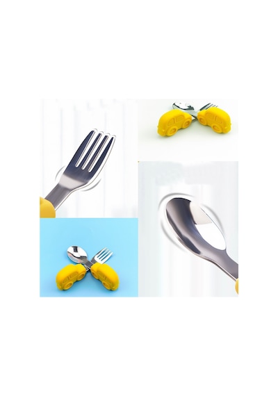 Gri Çocuk Bpa Free Silikon Saplı Paslanmaz Çelik Uçlu Çatal-kaşık, 9+ Ay