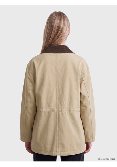 Lcw Vision Ekru Kadife Yaka Oversize Kadın Jean Ceket