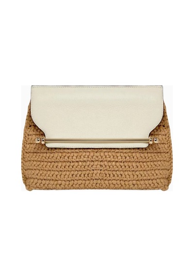 Strathberry Stylist Crossbody Raffia Ve Vanilya Dana Deri Lüks Çanta, Günlük Ve Gece Kullanım Omuz Çantası Krem