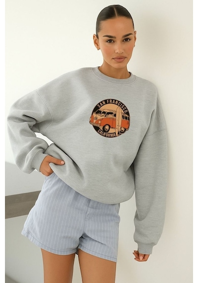 Benroma 3 İplik Penye Unisex San Francısco Baskılı Sweat Gri