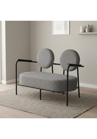 Venüs İkili Koltuk Soft Kumaş Ofis Bekleme Koltuğu Siyah Metal İskeletli - Açık Gri