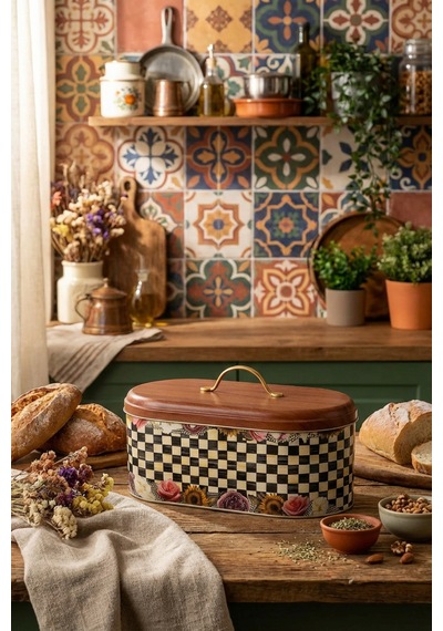 Makri Home Ekmeklik, Metal Ekmeklik, Ekmek Sepeti, Çiçek Desenli Ekmeklik, Yerli Üretim 34 Cm X 19 Cm X 16 Cm Çok Renkli