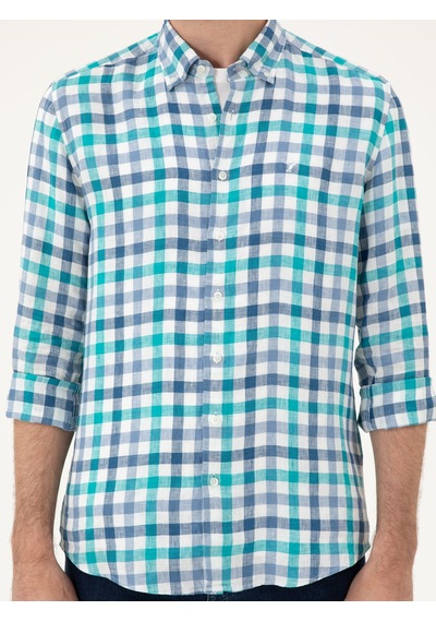 Cacharel Turkuaz Regular Fit %100 Keten Gömlek Yeşil