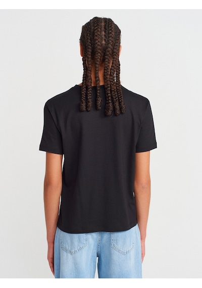 Dilvin 31791 Bisiklet Yaka T-shirt-siyah Siyah