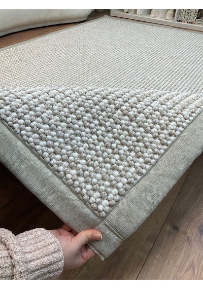 Saraz Halı Kumaş Bordür Bej Bukle Siyah Bordür Halı Salon Koridor Mutfak Çocuk Odası Halısı Kilim S263 Bej