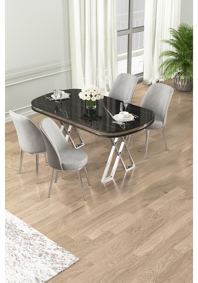 Canisa Lai Serisi 90x168 Lak Panel Sonata Masa Ve 4 Gri Sandalye Krom Kaplama Ayak Sonata Masa Gri Sandalye Ayaklar Krom Canisa Lai Serisi 90x168 Lak Panel Sonata Masa Ve 4 Gri Sandalye Krom Kaplama Ayak Sonata Masa Gri Sandalye Ayaklar Krom