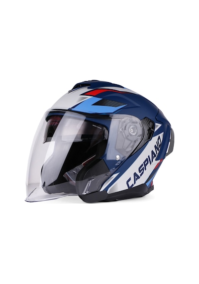 Valente Çenesiz Yarım Kask Caspiano Çenesi Z Csp 097 Matt Blue Gray Şeffaf Vizörlü Motosiklet Kaskı Mavi