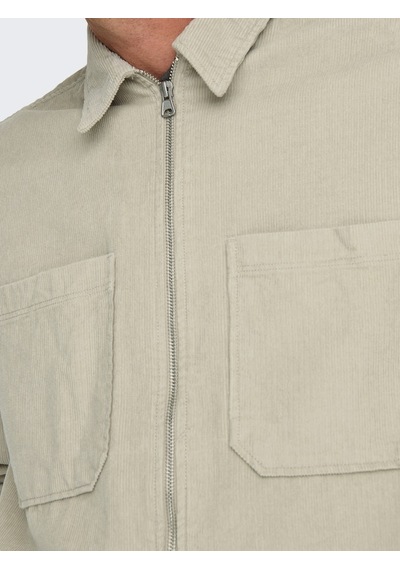 Only & Sons Erkek Relaxed Fit Fermuarlı Bej Kadife Ceket - 22029769