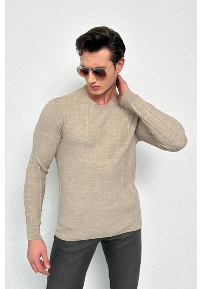 Erkek Vizon Regular Fit Bisiklet Yaka %100 Akrilik Triko Kazak Hlthe012121