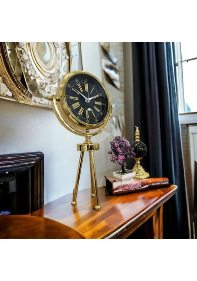 Gold Metal Ofis Salon Otel Masa Saati 26*45 cm H2 Altın