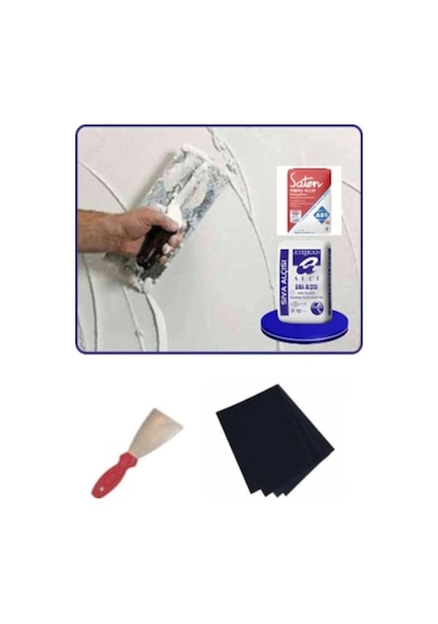 Duvar Tamir Seti 2kg Sıva Alçı 1kg Saten Alçı Spatula Zımpara 150 Ldr-123