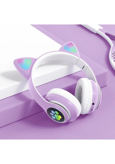 Rainwork Kedi Kulaklık 5.0 Akıllı Rgb Led Detaylı Bluetooth Kablosuz Kulaklık Çocuk Oyuncu