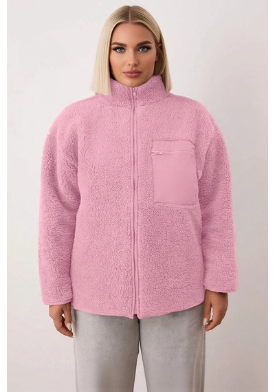 Benerly Kadın Oversize Dik Yaka Fermuarlı Düz Örme Sweatshirt Fonksiyonel Haki