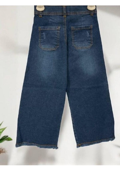 Çikoby Kız Çocuk Yüksek Bel Lycralı Yumuşak Dokulu Bol Paça Kot Pantolon-14814 Mavi