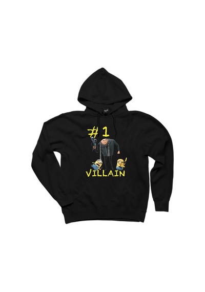 Minions And Gru Villain Siyah Kapşonlu Sweatshirt Hoodie Siyah