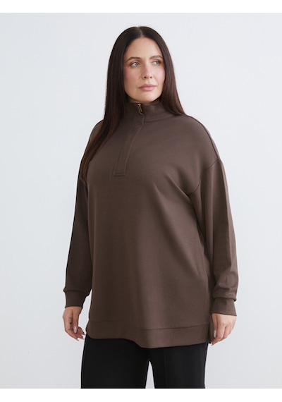 Lcw Everyday Kahverengi Dik Yaka Kadın Sweatshirt Tunik