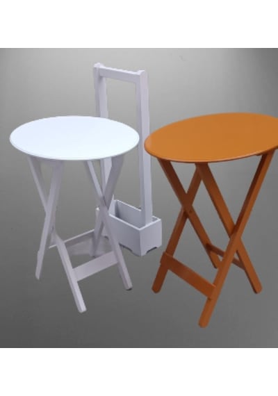 Çanta Zigon Sehpa Oval Model İkili Takım Ahşap Mdf Hardal Ve Beyaz Renk Uyumu El Yapımı