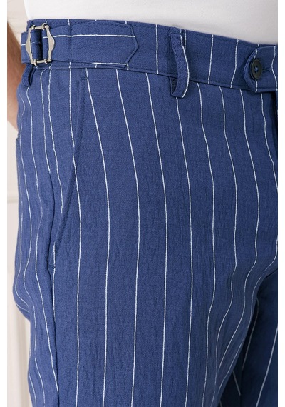 Efor Comfort Fit Yandan Tokalı Çizgili Keten Casual İndigo Pantolon P 1151 İndigo