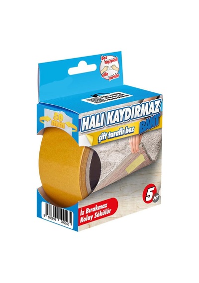 2 Adet - Halı Kaydırmaz Bant, Halı Kilim Sabitleme Ve Yapıştırma Bandı, En: 50 Mm, Boy: 5 Metre