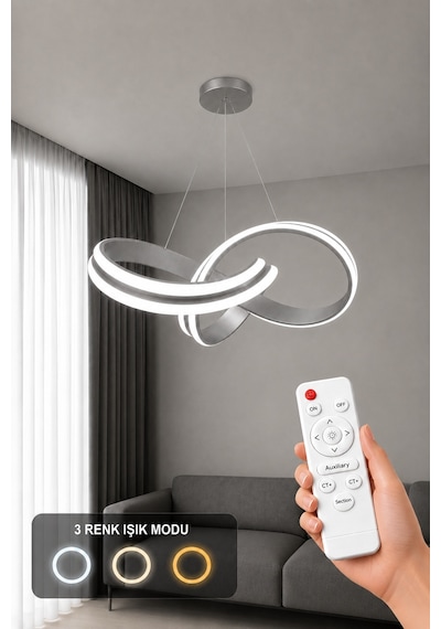 AvizeGO Arona Led Sarkıt Avize 3 Renk Kumandalı Gri