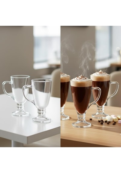Lexroo 3 Lü Cam Kupa Seti 250 Ml Ayaklı Şeffaf Kahve Ve Tatlı Bardağı