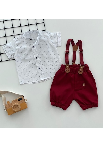 Murat Baby Yalmanlıbebe Neşeli Bebeklerimize Çapa Desen Hakim Yaka Pantolon Askılı Kısa K (548623119) Beyaz - Kırmızı