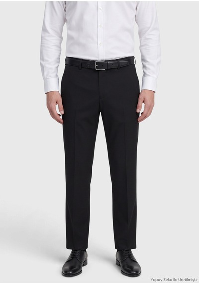 Ramsey Siyah Modern Fit Klasik Yün Karışımlı Pantolon siyah