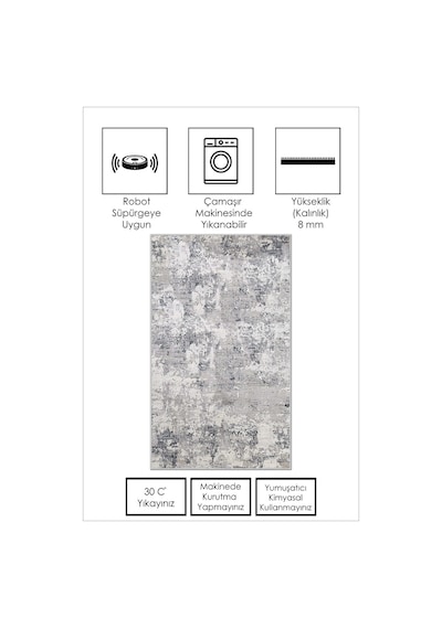 West Home Dijital Baskı Yıkanabilir Kaymaz Taban Leke Tutmaz Gri Mutfak Halısı Salon Halısı Ve Yolluk Wh 456 Grey