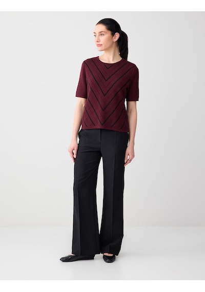 Jimmy Key Bordo Polo Yaka Kısa Kollu Çizgi Desenli Triko Bluz 6sw035609562