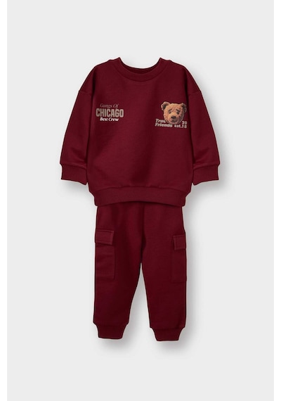 Defacto Erkek Bebek 2li Takım Ayı Baskılı Sweatshirt Eşofman Altı G5203a525wnbr285 Bordo-br285