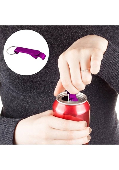 Metal Anahtarlık Şeklinde Şişe Çok Amaçlı Kapak Kutu Açacağı Mor Renk Mor Diğer