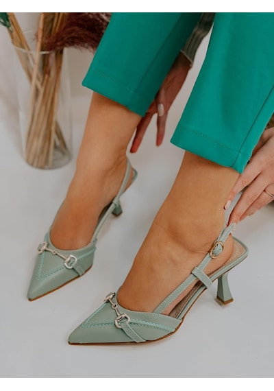 Ervanın Butiği Mint Yeşil Deri Moss Toka Detay Kadın Stiletto-3540