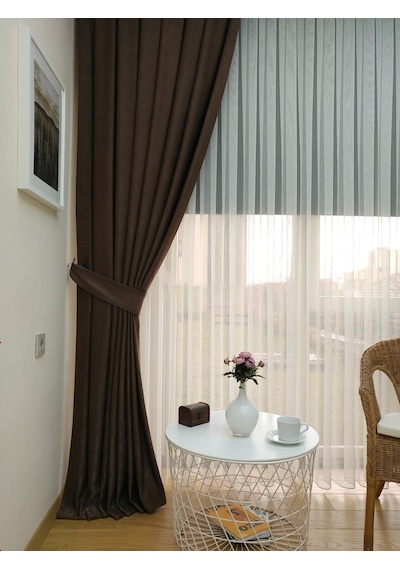 Evdepo Home Açık Kahve Düz Renk Soft Fon Perde Tek Kanat Kahverengi