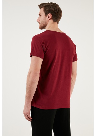 Buratti Bisiklet Yaka Pamuklu Slim Fit Erkek T Shirt 541There Bordo
