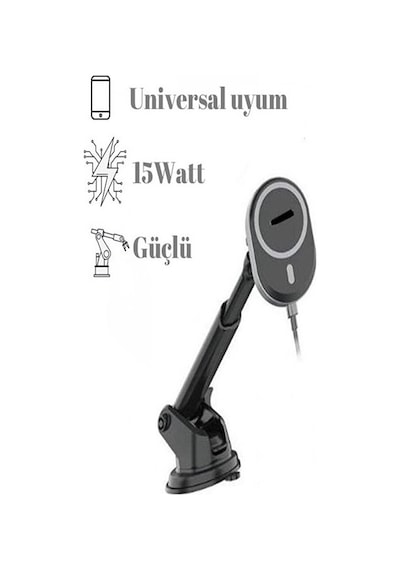 Kablosuz 15w Şarj Magnetic Vantuzlu Torpido Üstü Araç İçi Telefon