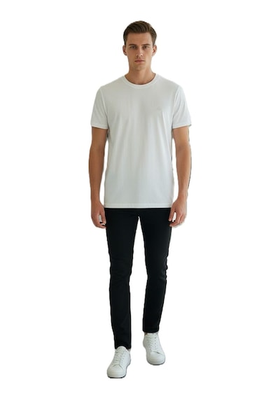 Lacaton 26-3330 Normal Beden Bisiklet Yaka T-shirt Beyaz Beyaz
