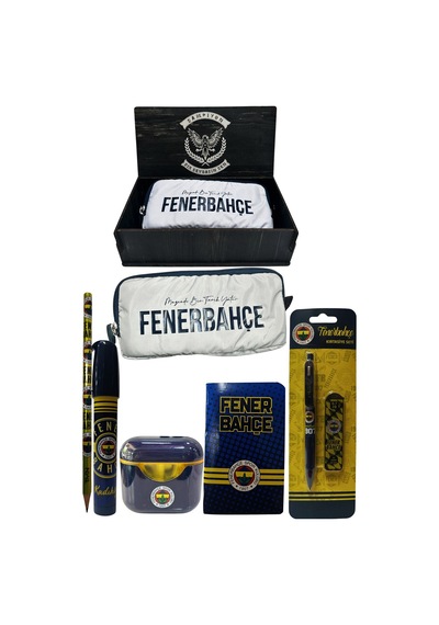Fenerbahçe Orjinal Lisanslı Lacivert Air Kalemtraş Ahşap Kutulu 6'lı Kırtasiye Seti Fb Laci Yeni