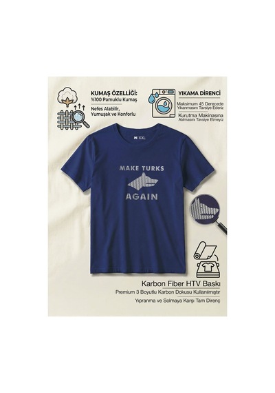 North Whiskers Make Turks Göktürk Again Kurt Figürlü Baskılı Lacivert Unisex %100 Pamuk T-shirt Lacivert - 875727048 Lacivert - 875727048 Lacivert