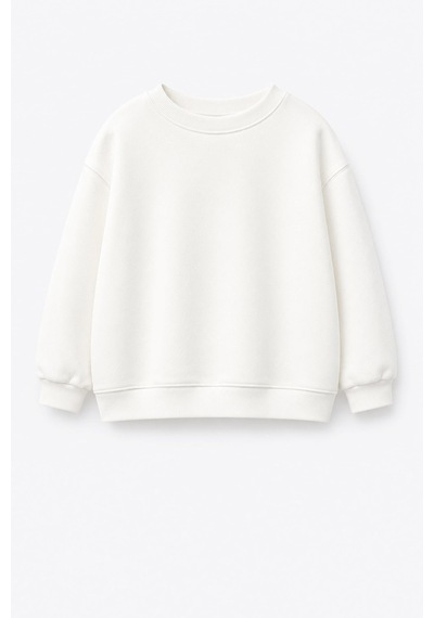 Monila Unisex Çocuk Sırtı Elma Baskılı 3 İplik Kumaş Pamuklu Sweatshirt Ekru