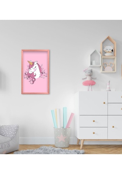 Bk Home Unicorn Tasarımlı Dekoratif Pembe Ahşap Çerçeveli Çocuk O (495494046)