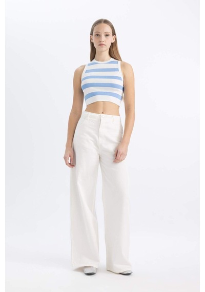 DeFacto Coool Slim Fit Dar Kesim Bisiklet Yaka Çizgili Triko Atlet A8242AX24SPBE303