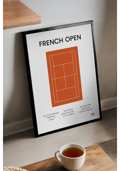 Fransa Açık Roland-garros Siyah Ahşap Çerçeveli Poster, Dekoratif Tenis Duvar Tablosu