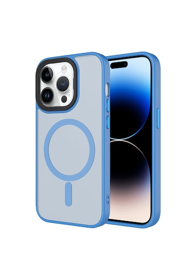 Apple Uyumlu iPhone 14 Pro Max Kılıf Mat Arka Yüzey Wireless Şarj Özellikli Zore Flet M-safe Kapak Açık Mavi
