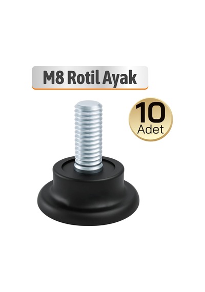 10 Adet Bingo Rotil Ayak Ayakları M8 Civatalı 8 Mm Siyah Profil Ayağı 2.5 Cm 6395751